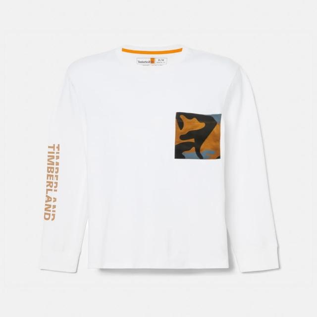 【Timberland】男款咖色迷彩口袋長袖T恤(純棉 舒服 百搭 胸前口袋 袖子logo)