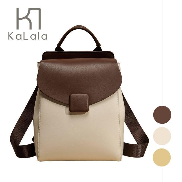 【KaLala】經典復古 大容量雙肩後背包/旅遊上學上班多用包 白棕色
