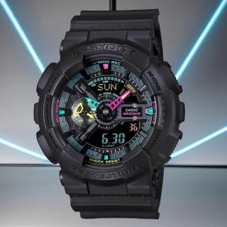 【CASIO 卡西歐】G-SHOCK 虛擬世界 霓虹科幻雙顯手錶(GA-110MF-1A)