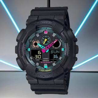 【CASIO 卡西歐】G-SHOCK 虛擬世界 霓虹科幻雙顯手錶(GA-100MF-1A)