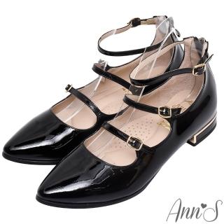 【Ann’S】時尚新鮮事-頂級軟漆皮三條細帶瑪莉珍平底鞋(漆皮黑)