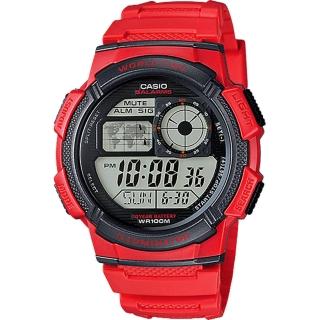 【CASIO 卡西歐】學生錶 10-YEAR BATTERY菁英部隊電子手錶-紅/42mm(AE-1000W-4AVDF)