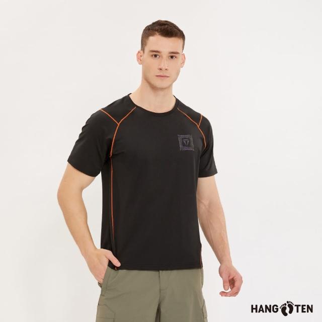 【Hang Ten】男裝-恆溫多功能-涼感彈性剪接線拚色短袖機能T恤(黑)