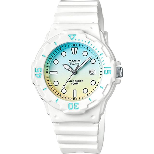 【CASIO 卡西歐】學生錶  迷你運動風指針手錶-彩色x白 考試手錶(LRW-200H-2E2VDR)