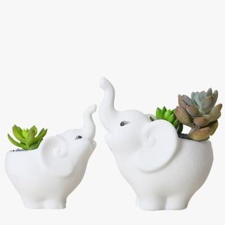 【沐森Green Life】大+小2入組 白色大象多肉陶瓷花盆(不含植物)