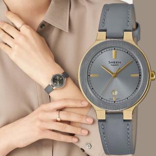 【CASIO 卡西歐】SHEEN 輕奢金屬光皮帶女錶(SHE-4559GL-8A)