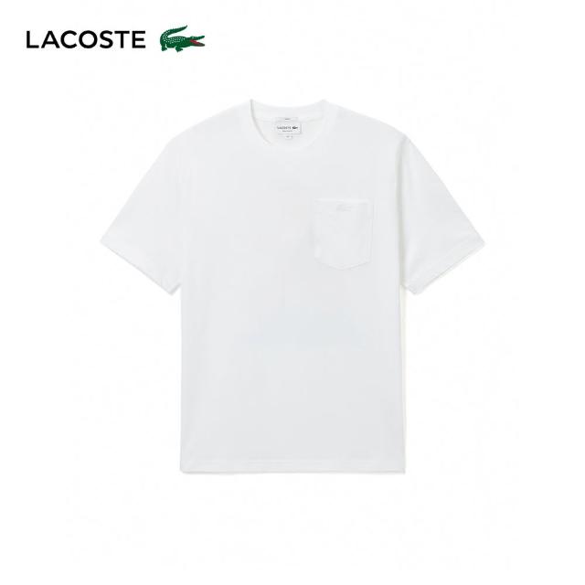 【LACOSTE】中性款-背面俏皮鱷魚印花短袖T恤(白色)