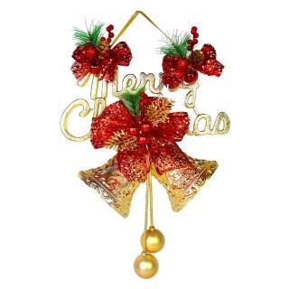 【摩達客】台製精緻12吋聖誕快樂英文字牌雙鐘吊飾-紅金系(歐美外銷人氣品)