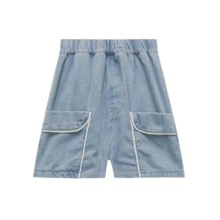 【TATA KIDS】童裝 車線大口袋鬆緊腰牛仔短褲(100-160)