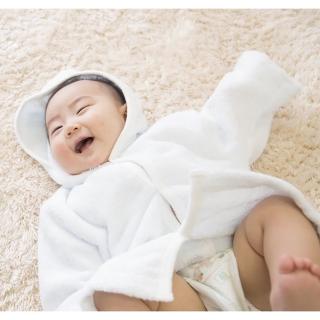 【日本IWASHITA】日本製100%純棉極柔連帽浴袍 外套外衣 浴巾斗篷 嬰兒兒童有機棉吸水速乾兩用(白色)