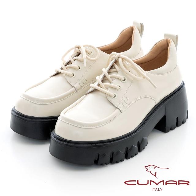 【CUMAR】真皮綁帶厚底鞋(米白色)