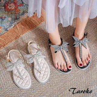 【Taroko】流行菱格蝴蝶結夾腳圓頭平底涼鞋(2色可選)