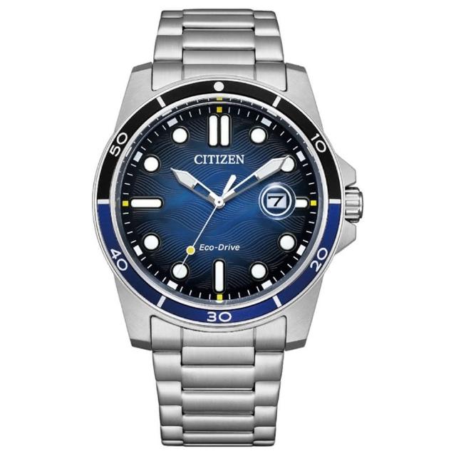【CITIZEN 星辰】官方授權C1 時尚光動能水波紋手錶-藍面-41.5mm-贈高檔6入收藏盒(AW1810-85L)