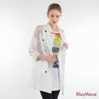 【KeyWear 奇威名品】時尚透視雙排釦長袖風衣