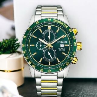 【CITIZEN 星辰】限量 賽車三眼計時手錶 男錶 綠色 44mm(AN3689-55X 慶端午/指針手錶/包粽)