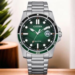 【CITIZEN 星辰】Eco-Drive光動能 大三針手錶 男錶 綠色 畢業 禮物(AW1811-82X)