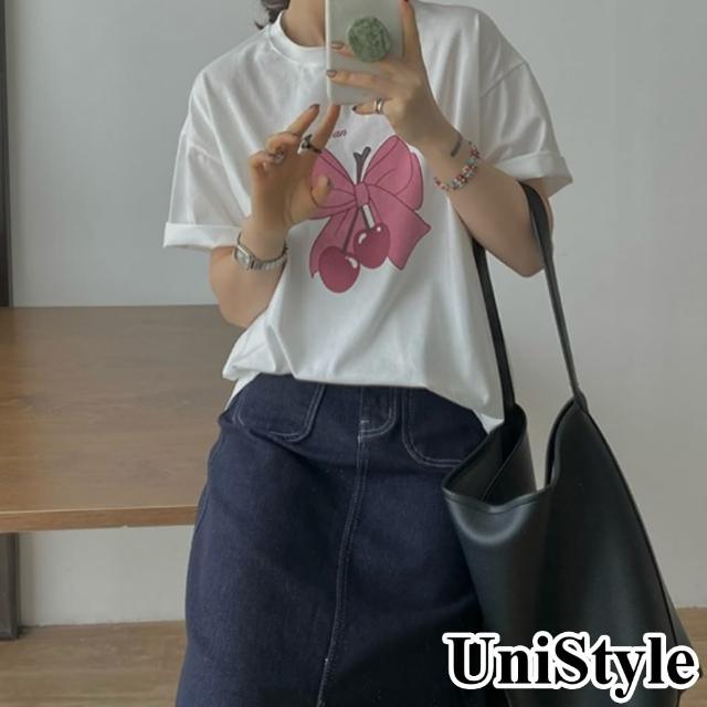 【UniStyle】韓版短袖T恤 甜美蝴蝶結櫻桃上衣 女 UP1726(白)