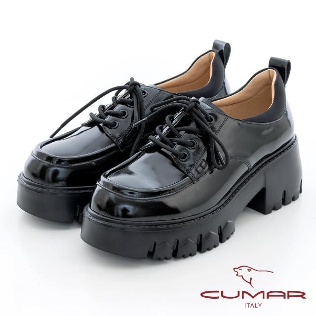 【CUMAR】真皮綁帶厚底鞋(黑色)