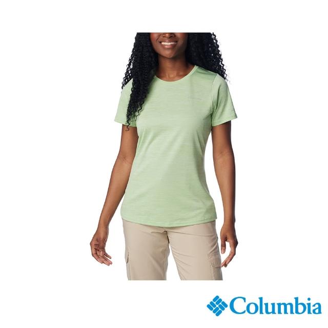 【Columbia 哥倫比亞 官方旗艦】女款-Alpine Chill涼感快排短袖上衣-嫩綠色(UAK35110LM/IS)