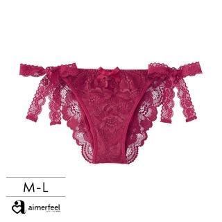 【aimerfeel】Corinne蕾絲綁繩半包臀內褲-酒紅色(1950125-BO)