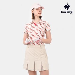 【LE COQ SPORTIF 公雞】高爾夫系列 女款卡其x紅輕量舒適滿版LOGO短袖POLO衫 QLT2T212