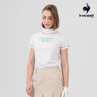 【LE COQ SPORTIF 公雞】高爾夫系列 女款白色輕量舒適立體滾邊短袖立領衫 QLT2T211