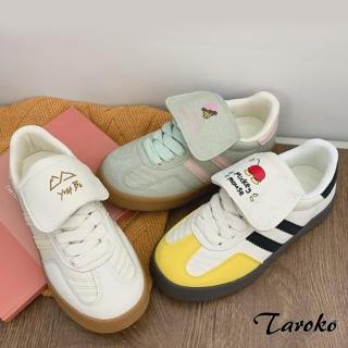 【Taroko】學院流行拼色圓頭綁帶休閒鞋(3色可選)