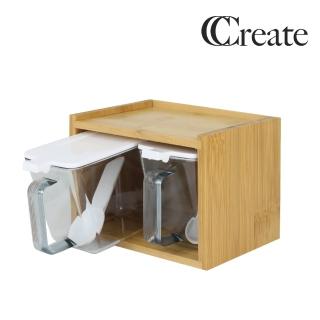 【CC家居】日式調味料盒收納架組(調味料盒x2+竹製收納架)