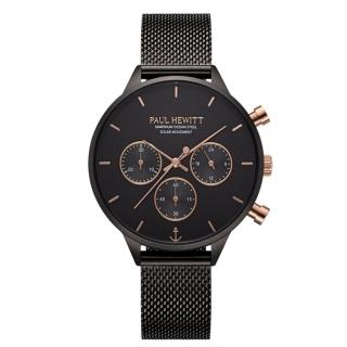 【PAUL HEWITT】德國原廠 Oceanpulse 39mm 黑框 黑面 米蘭帶 女錶 光動能 三眼 手錶(PH-W-0310)