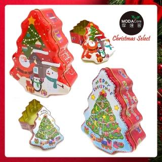 【摩達客】耶誕-紅+白面聖誕樹造型糖果罐兩入對組擺飾(交換禮物)