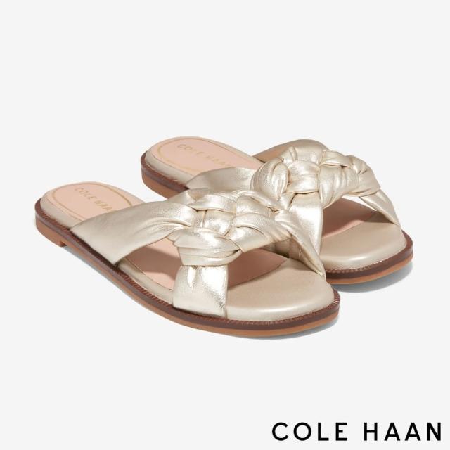 【Cole Haan】ANICA LUX SLIDE 皮革交織扭結女涼鞋(香檳金-W28424)