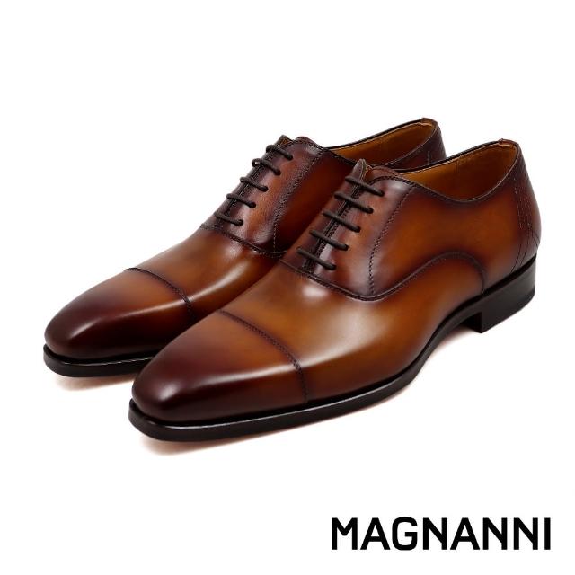 【MAGNANNI】質感刷色壓線紋橫飾綁帶牛津鞋 棕色(25436-CUE)