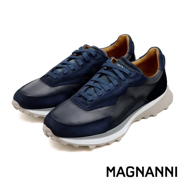 【MAGNANNI】EXTRALIGHT輕量真皮拼接休閒鞋 牛仔藍(25314-JEAN)