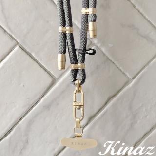 【KINAZ】多功能品牌霧金釦環手機夾片背繩組-芝麻慕斯-帶我走系列