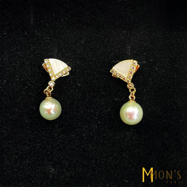 【MON’S】法式古典天然珍珠小扇形耳環(直)