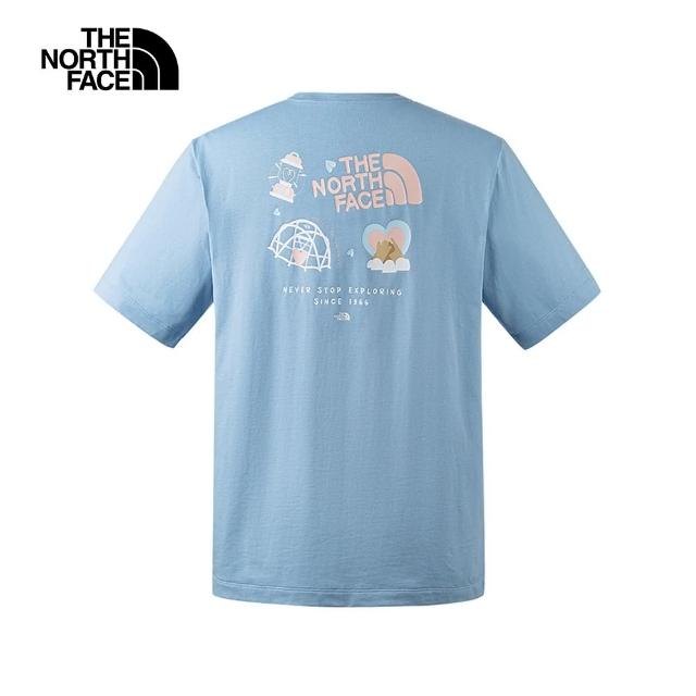 【The North Face 官方旗艦】【情侶款】北面男女款藍色純棉可愛露營印花短袖T恤｜8DEMQEO