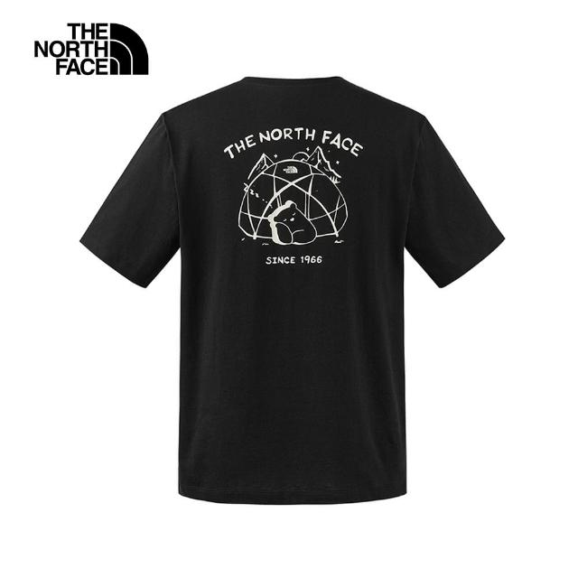 【The North Face】北面男女款黑色純棉小熊帳篷印花短袖T恤｜8CSTJK3