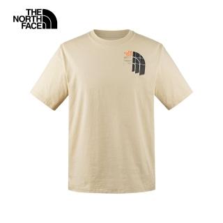 【The North Face 官方旗艦】北面男女款卡其色純棉概念設計LOGO短袖T恤｜8CSP3X4