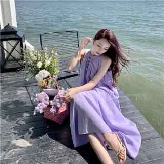 【Very Buy 非常勸敗】設計感裙子紫色吊帶裙沙灘裙海邊度假洋裝三亞旅行穿搭