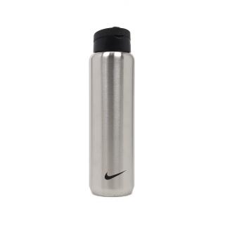 【NIKE 耐吉】水壺 Straw Bottle 24oz 銀 黑 不鏽鋼 可拆吸管 保冷 耐刮 運動水壺(N100163295-324)