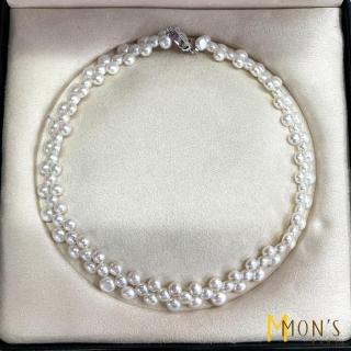 【MON’S】天然珍珠精品手工編織蕾絲項鍊(直)
