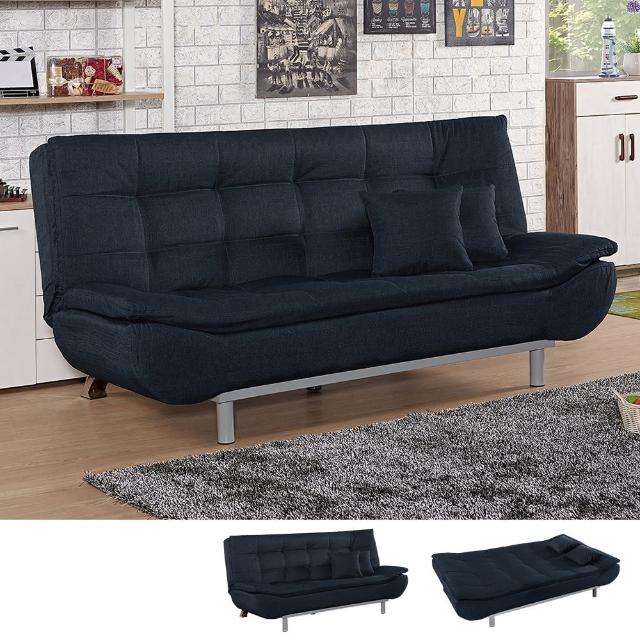 【BODEN】巴爾藍黑色布沙發床/雙人椅/二人座沙發-贈抱枕
