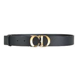 【Dior 迪奧】DIOR正面金屬CD字母扣環設計牛皮皮帶(寬版/黑)