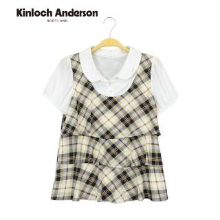 【Kinloch Anderson】典雅格紋波浪拼接短袖上衣 金安德森女裝(KA0885103)
