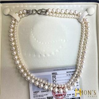 【MON’S】天然珍珠一款多戴雙層八字釦項鍊(直)