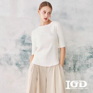 【IGD 英格麗】網路獨賣款-合身五分袖針織上衣(白色)