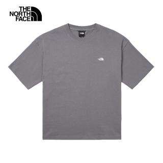 【The North Face】北面UE男款灰色純棉落肩設計舒適休閒短袖T恤｜885R0UZ