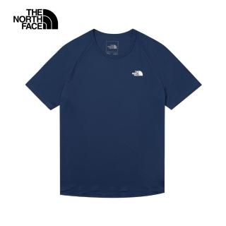 【The North Face】北面男款藍色吸濕排汗涼感防曬短袖T恤｜87W78K2