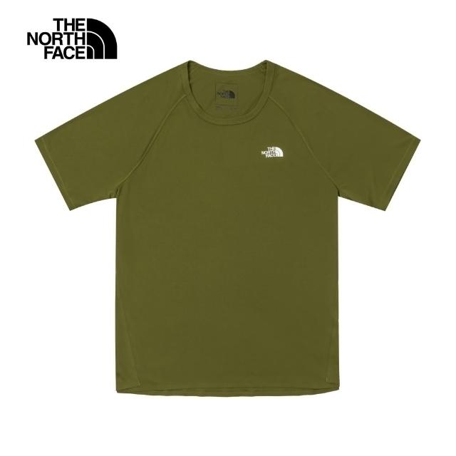【The North Face】北面男款綠色吸濕排汗涼感防曬短袖T恤｜87W7PIB