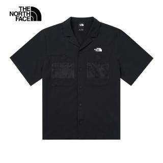 【The North Face】北面男款黑色吸濕排汗防曬胸前口袋短袖襯衫｜83TPJK3
